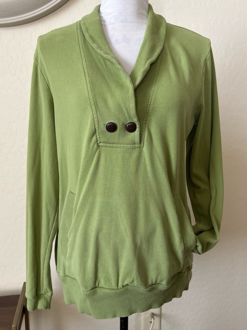 Banana Republic women’s Light Green Shawl-Collar V-Neck cotton Pullover. L